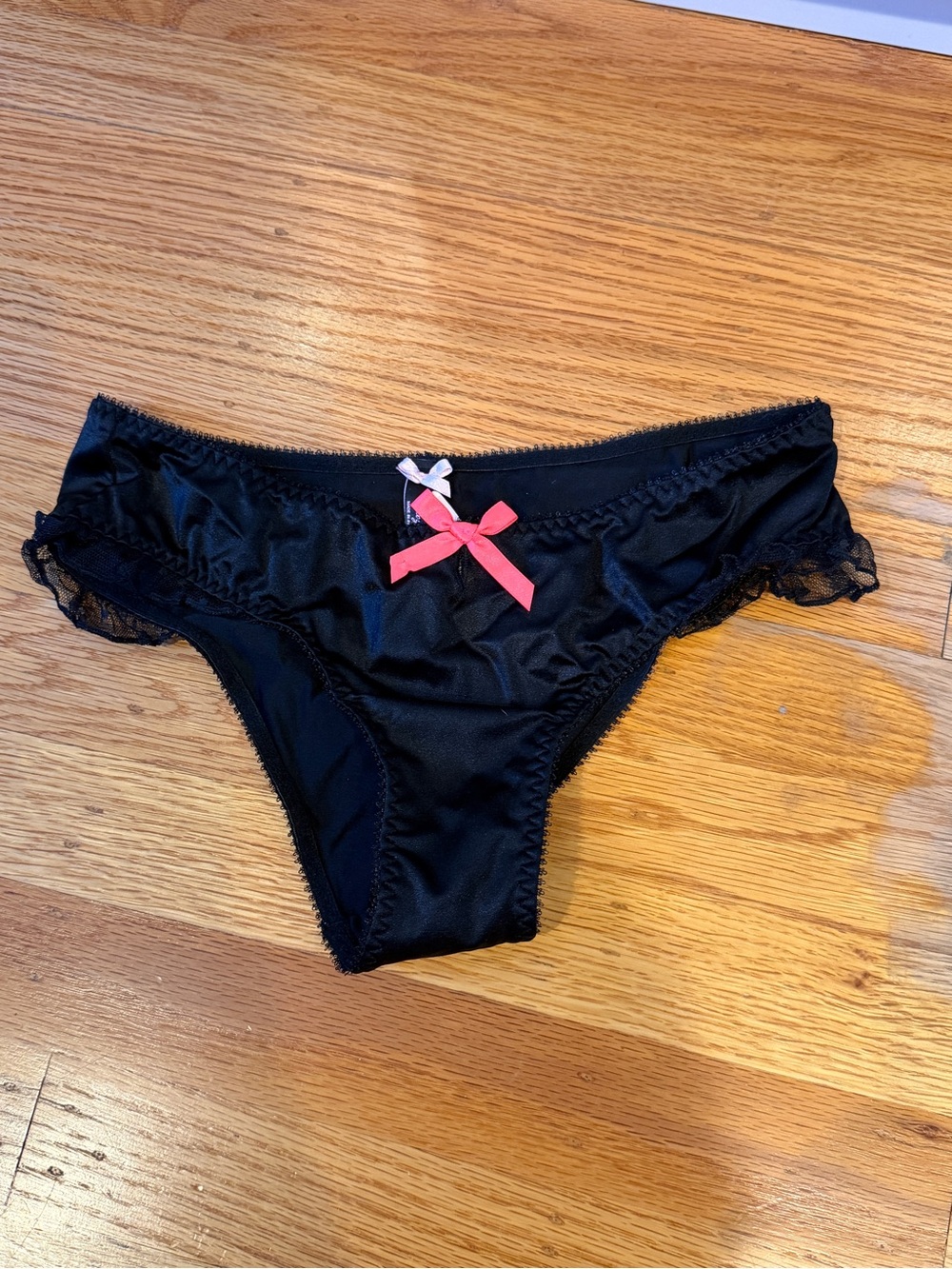 Victoria's Secret Black Bikini Panty with Pink Bow Accent